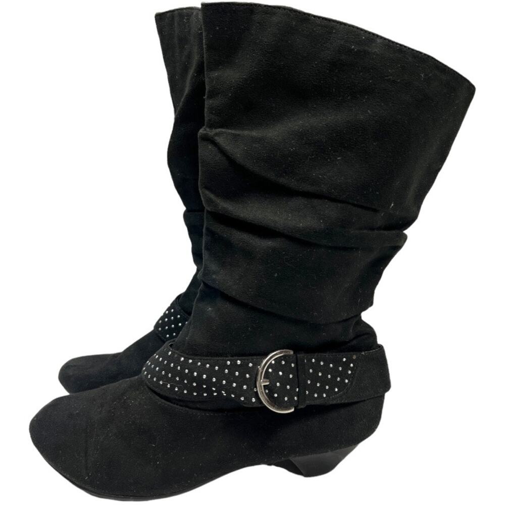 American‎ Eagle AE Boots Black Pointed Toe Mid Calf Studded Buckle Women's 5.5